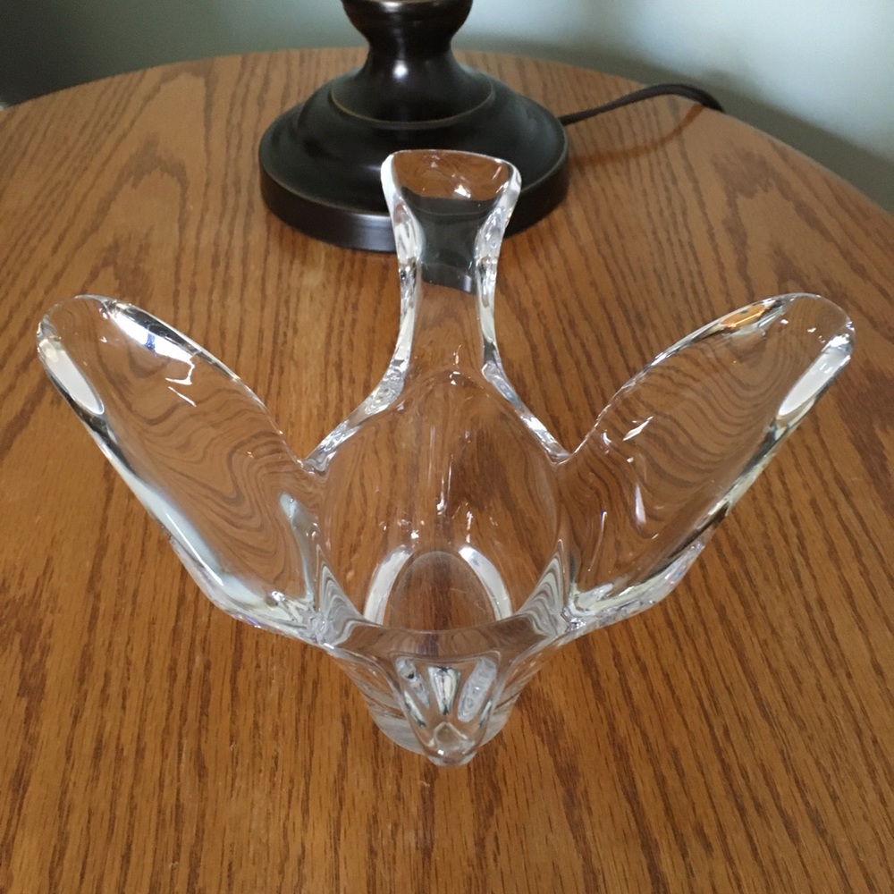 Princess House Fine Crystal Art Glass Hand Blown Dove Love Bird Candy Nut Dish